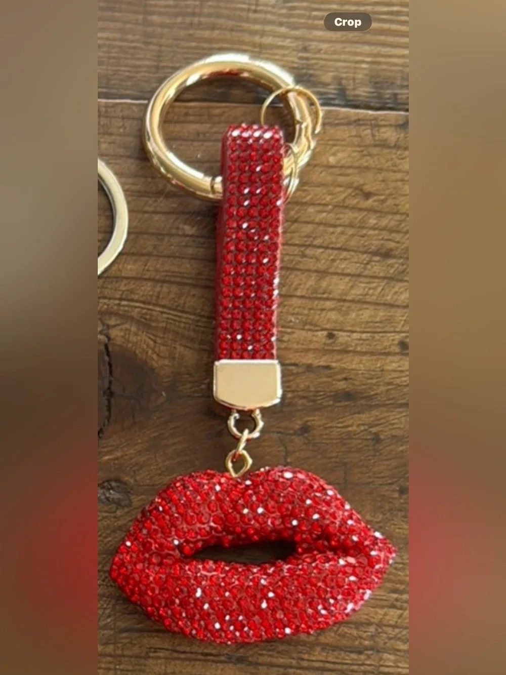 Red Crystal Lip Bag Charm Keychain Wristlet - Women Accessories